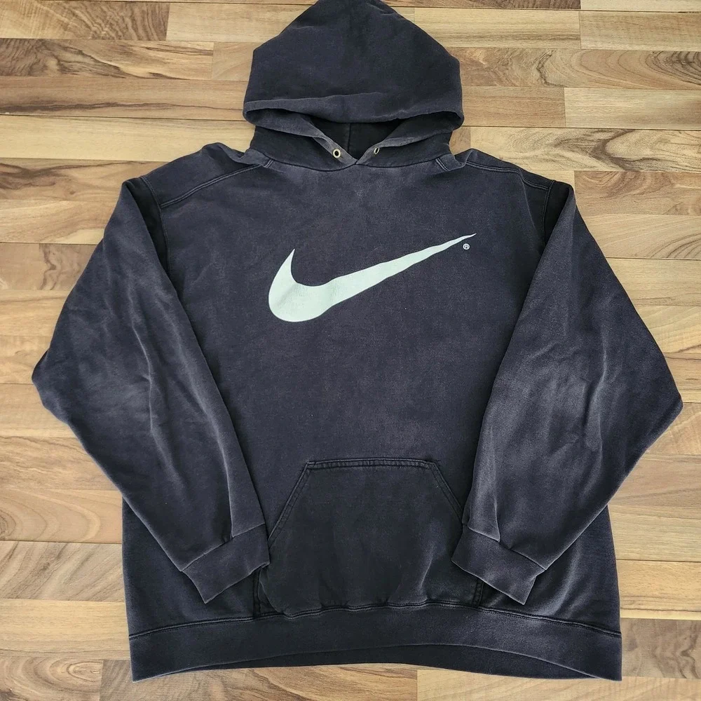 VTG 90s White Tag Nike Hoodie Big Logo Black Size XL